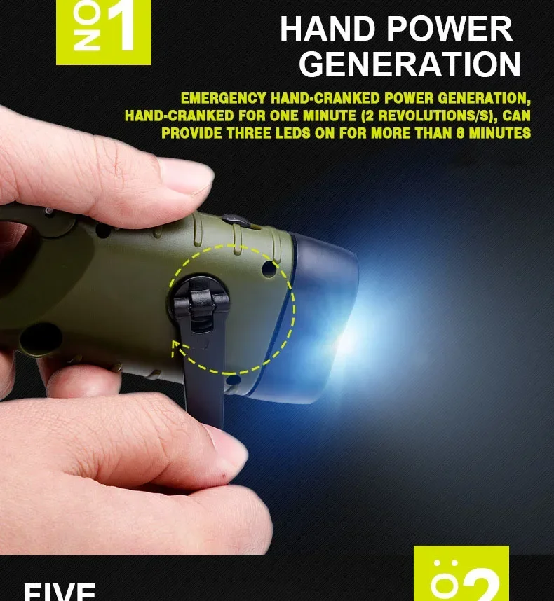 Lampe torche à dynamo et recharge solaire YJ‑D295