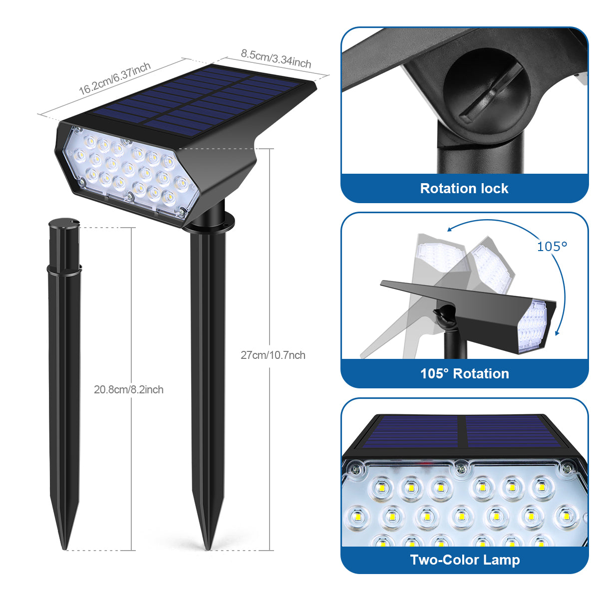 Spot solaire LED 19 LEDs IP65 avec capteur led