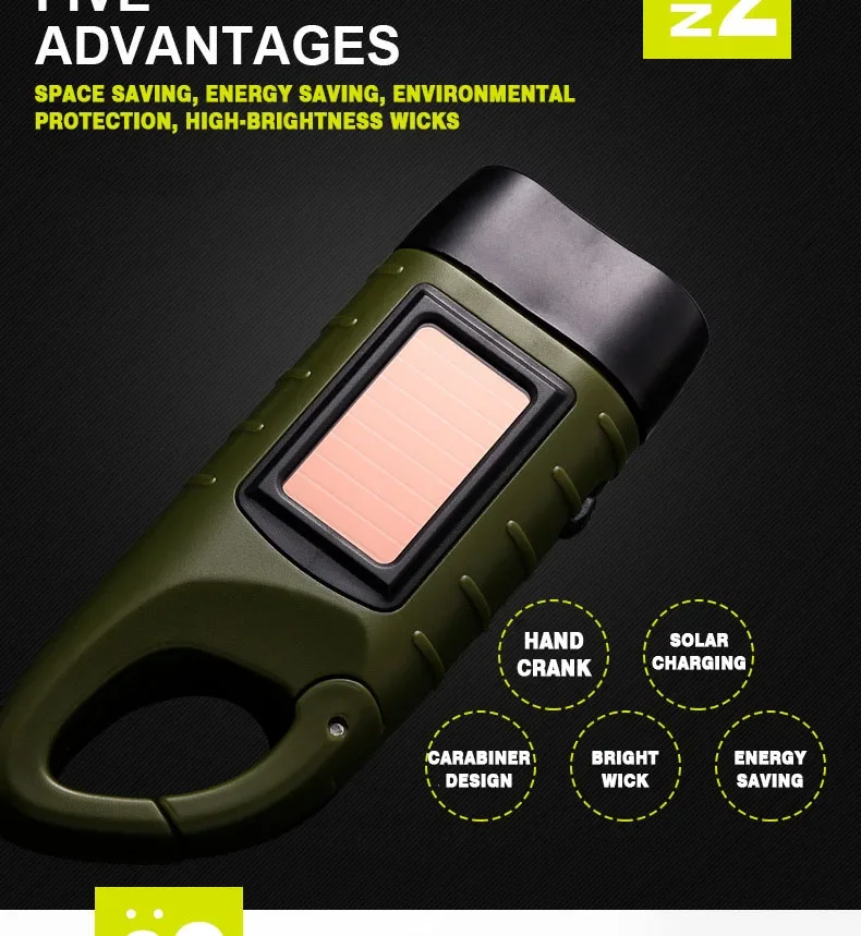 Lampe torche à dynamo et recharge solaire YJ‑D295