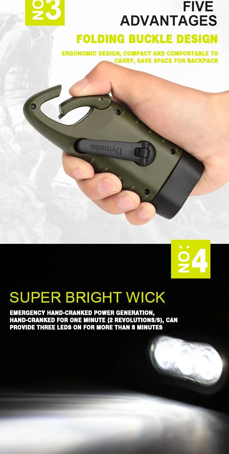 Lampe torche à dynamo et recharge solaire YJ‑D295